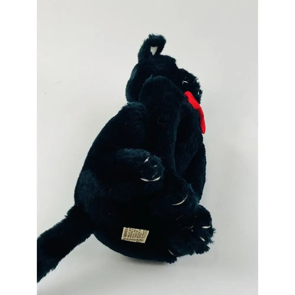 Vintge Wallace Berrie Black cat red bow tie plush toy 1984 Sitting Applause Luck